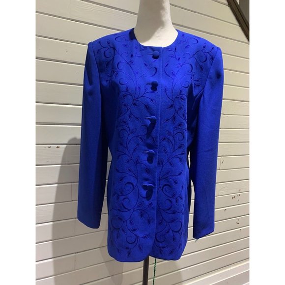 Le Suit Two Piece embraided lined skirt Blue Dress Suit Sz 12 - Picture 2 of 15